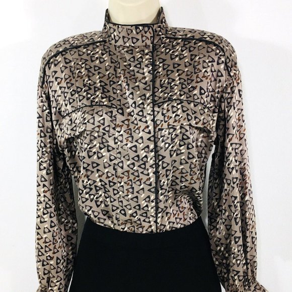 Vintage Joan Collins Silk Top Blouse Sz 4 Retro Triangle Print Snap Neckline - Picture 11 of 11